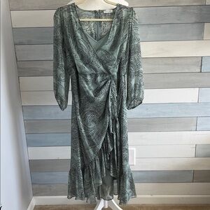 Calvin Klein Teal Paisley Long Sleeve Dress
